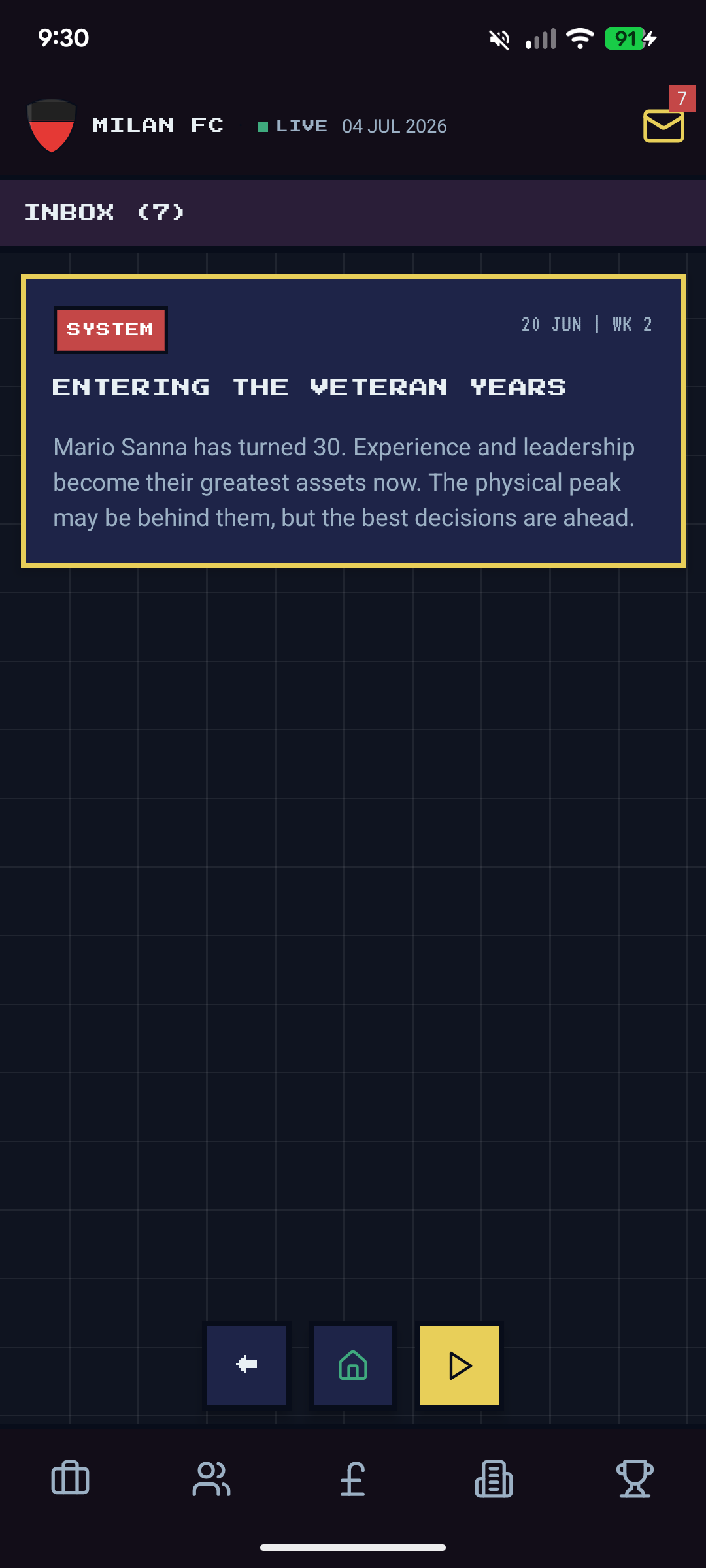 Narrative inbox message — Entering the Veteran Years, Mario Sanna turns 30 this week