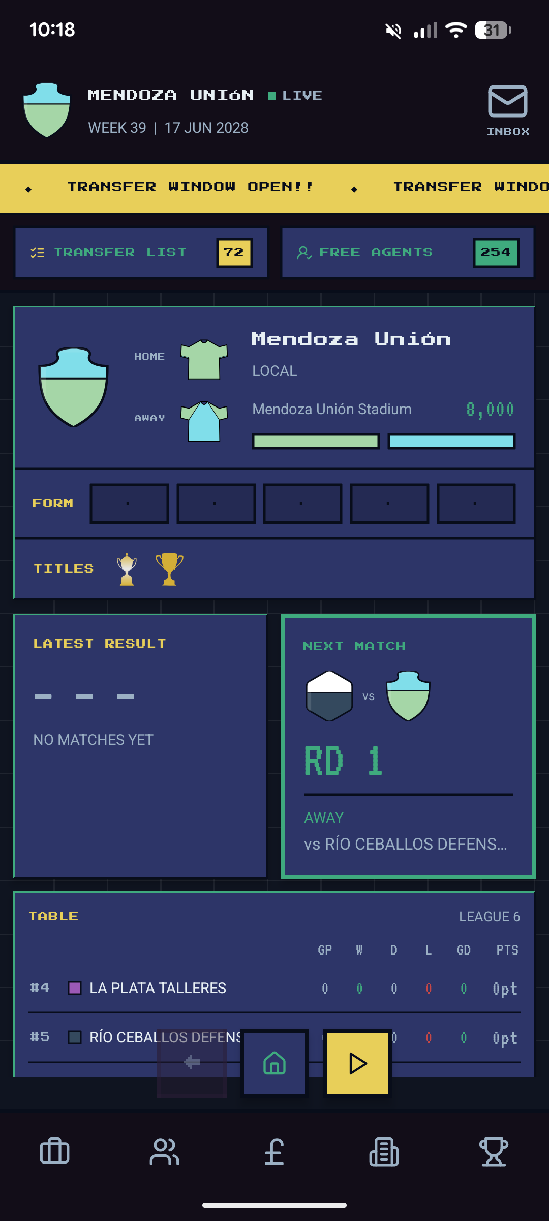 Club hub — Mendoza Unión Season 3, Week 39. Next match Round 1 away vs Río Ceballos