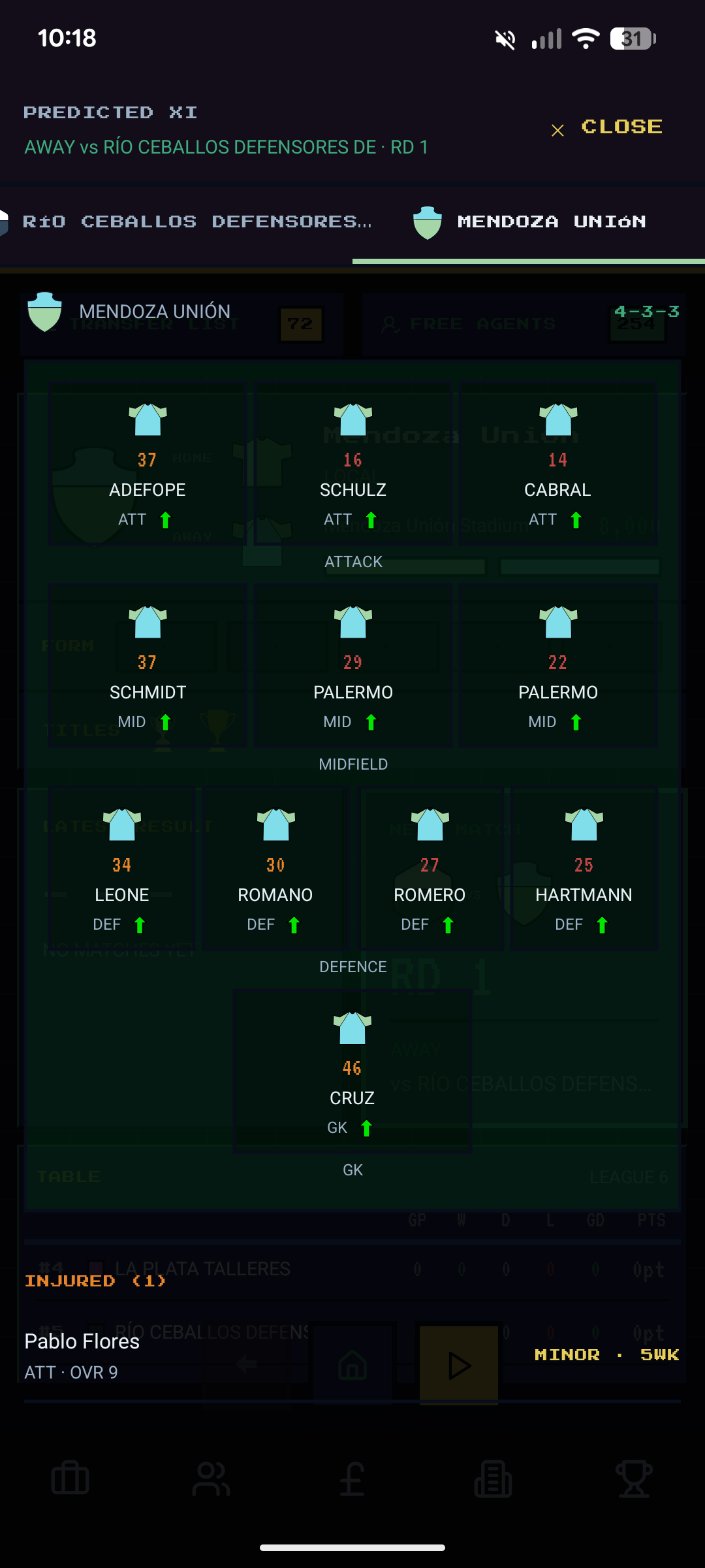 Predicted XI — 4-3-3 formation set for away Round 1 vs Río Ceballos Defensores