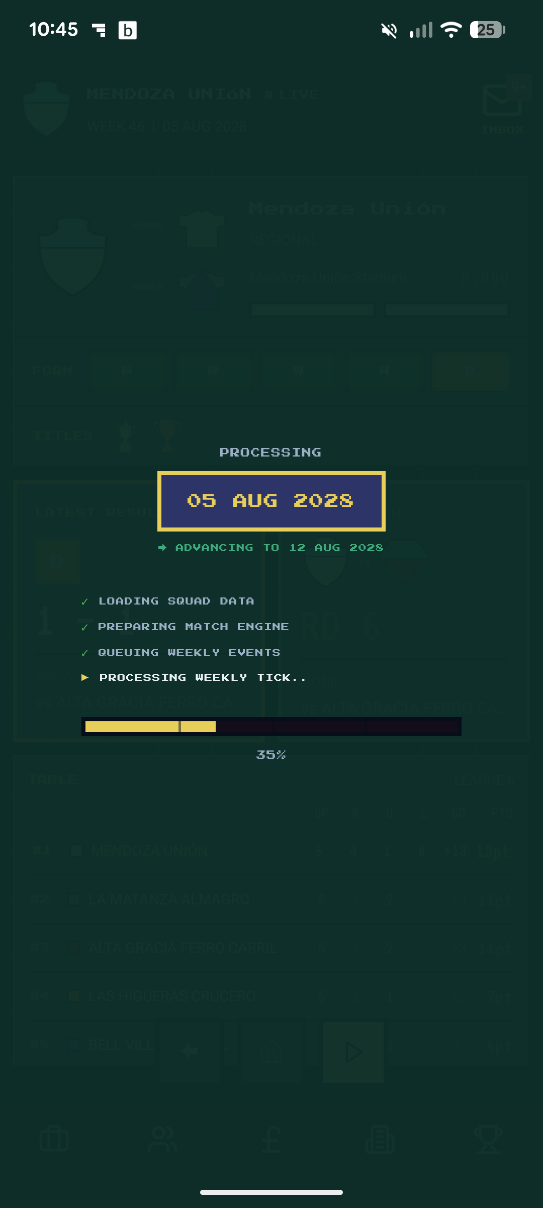 Build My Club — deep strategy layer showing in-game management screen