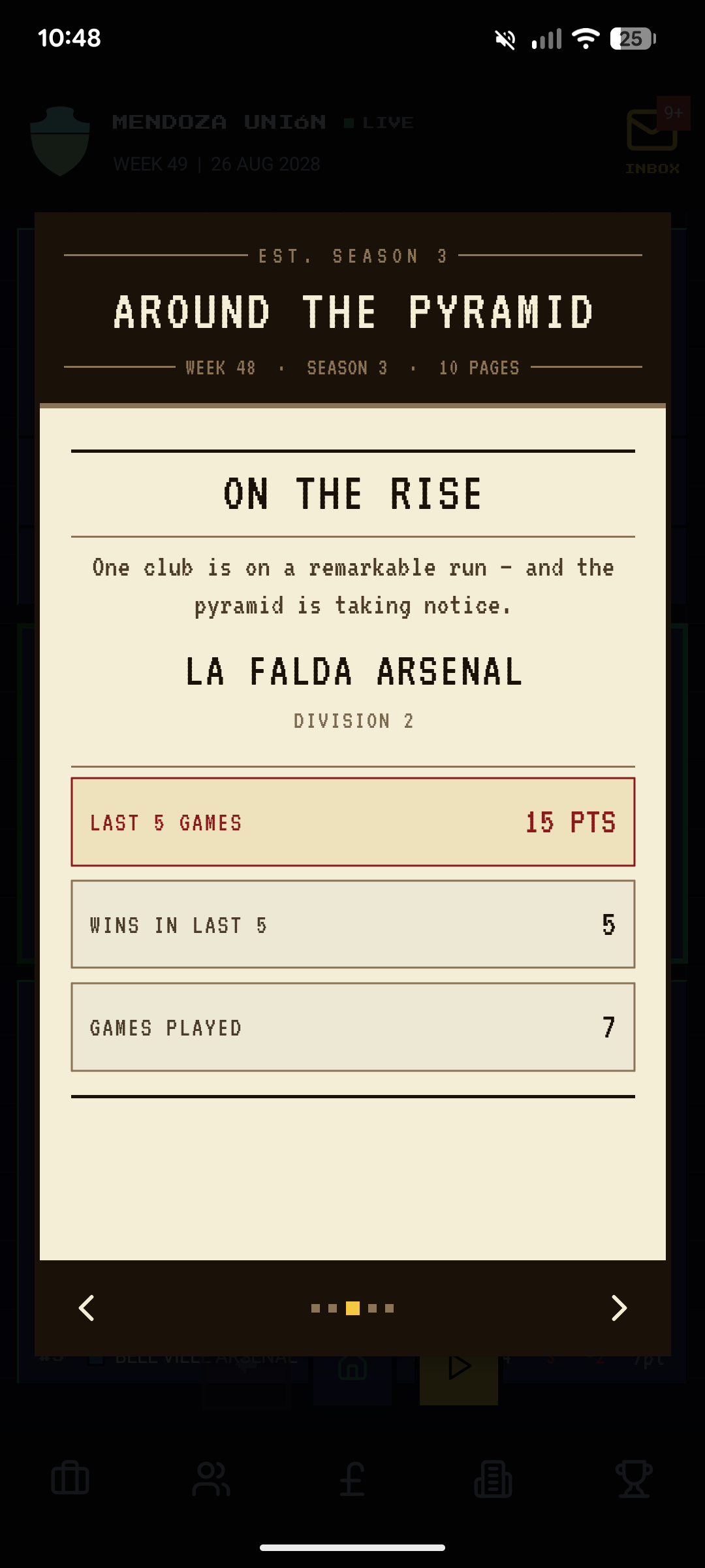 Build My Club — weekly tick simulation advancing the season