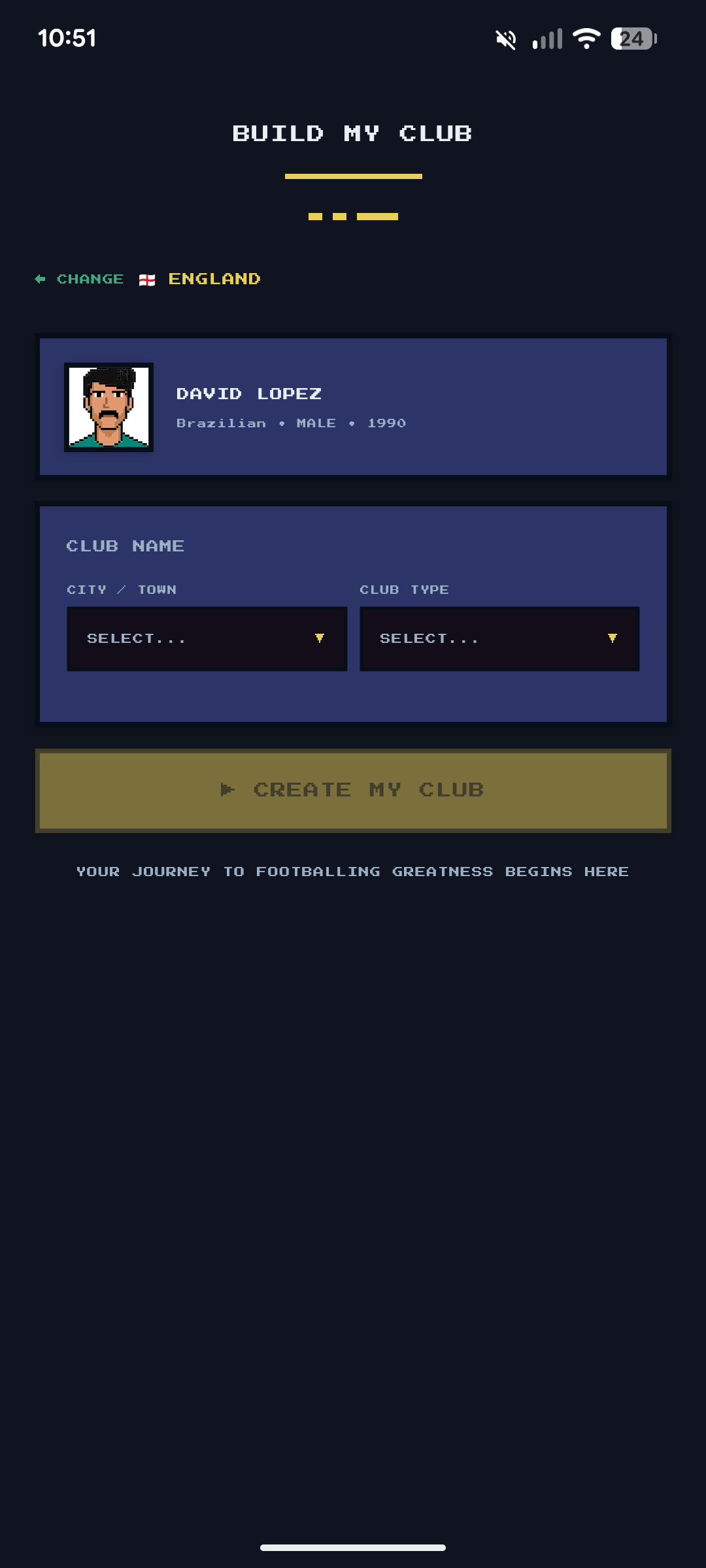 Build My Club — club-level view with player development and scouting integration